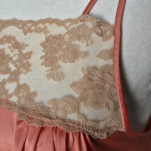 Vintage 60s 70s Henson Kickernick Coral Lace Trim Nightgown Lingerie Slip Dress - Picture 9 of 13
